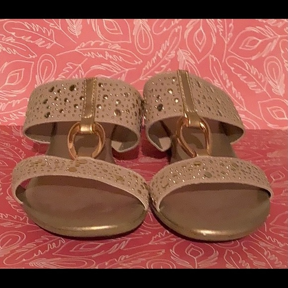 Karen Scott Shoes - EUC Blingy Rose Gold Low-wedge Sandals